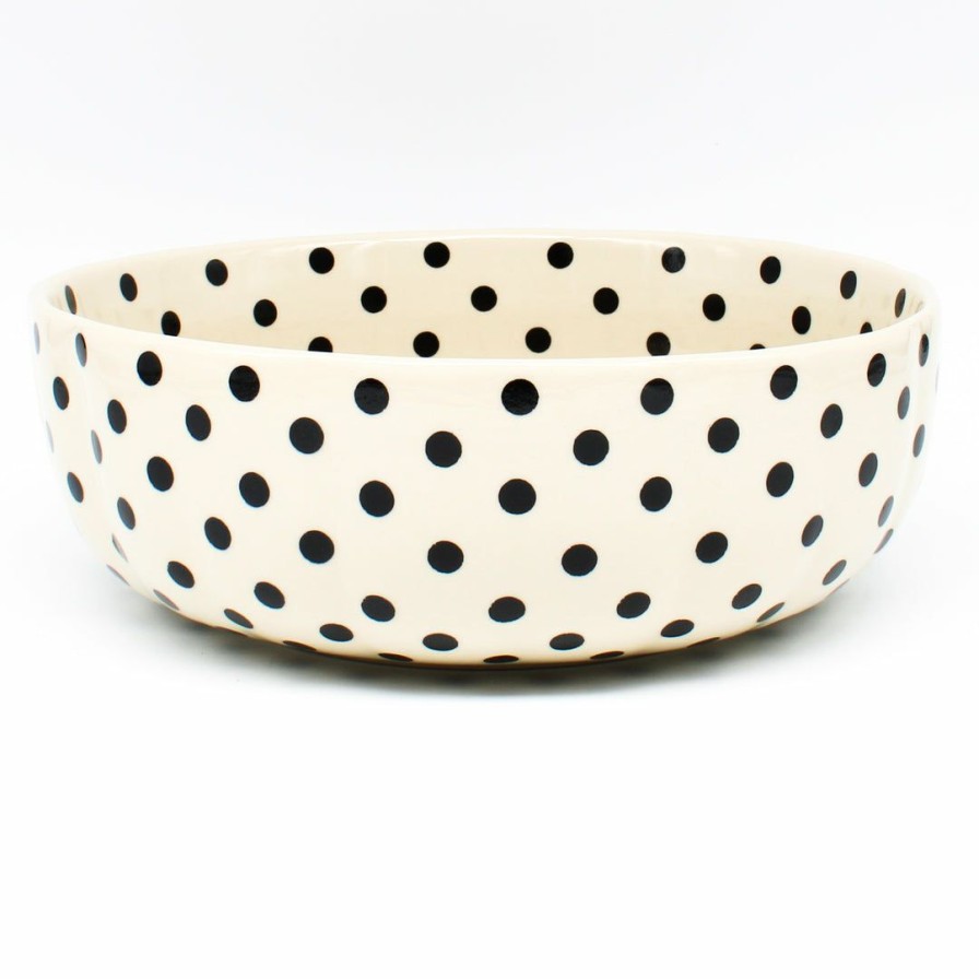 Bowls * | Janelle Imports Family Shallow Bowl In Black Polka-Dot