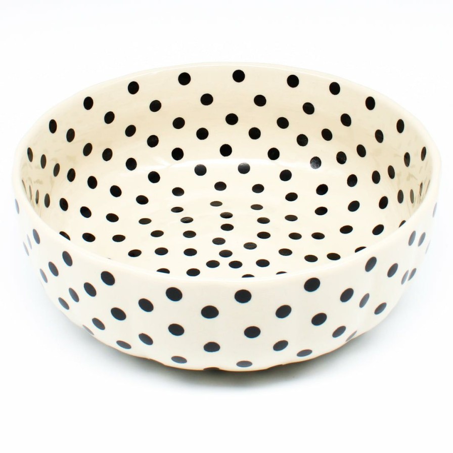 Bowls * | Janelle Imports Family Shallow Bowl In Black Polka-Dot