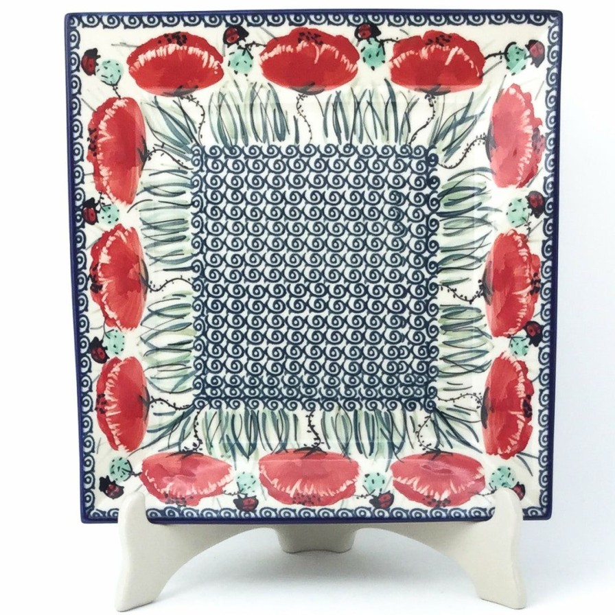 Plates * | Janelle Imports Square Dinner Plate In Polish Poppy