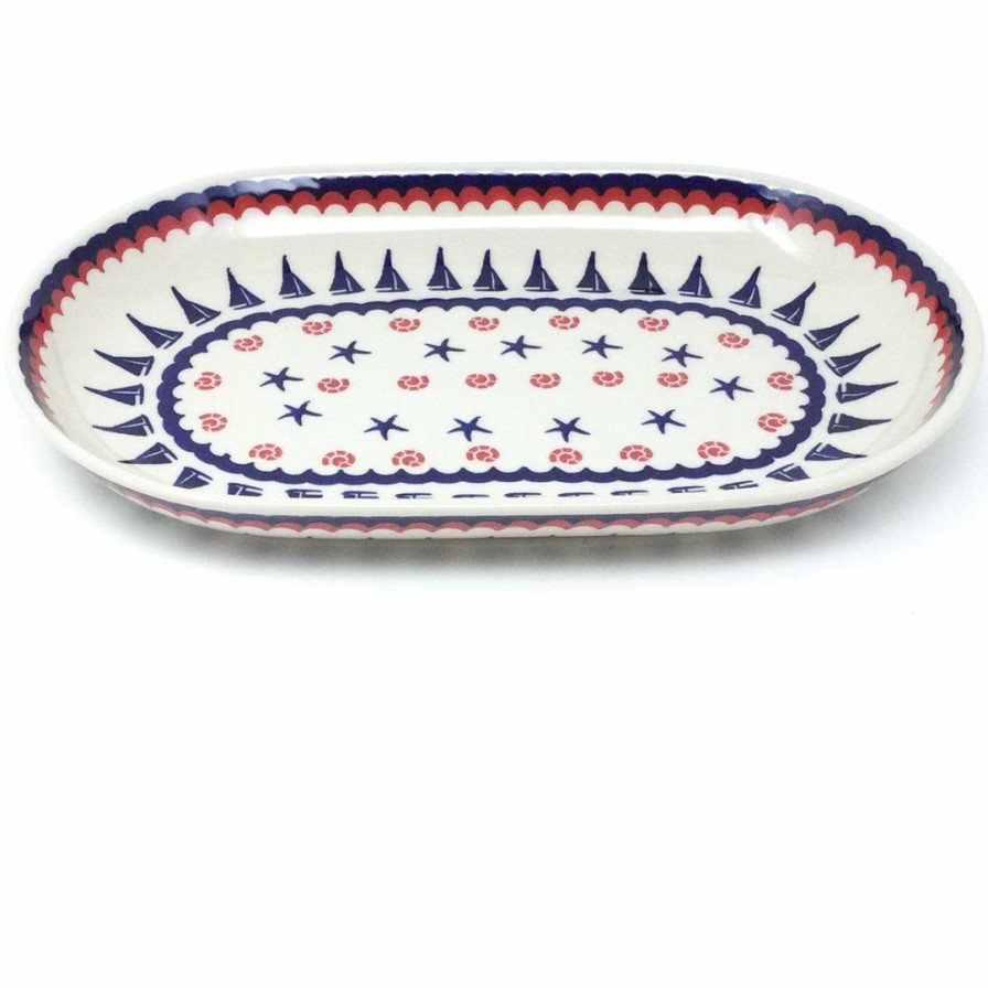 Platters, Servers, And Trays * | Janelle Imports Md Oval Platter In Blue Sail