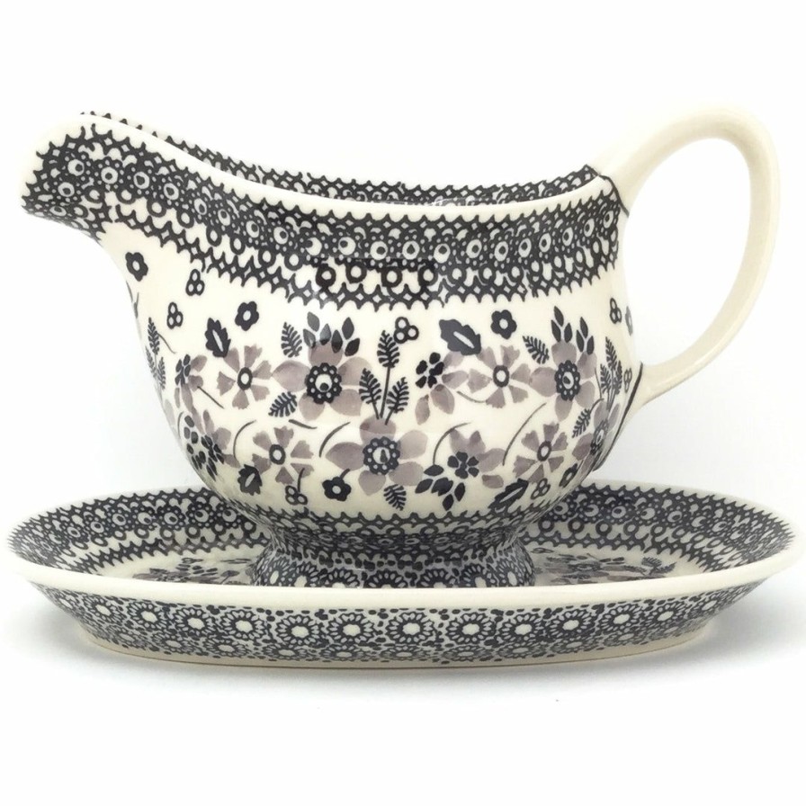 Table Accessories * | Janelle Imports Gravy Boat W/Tray 1 Qt In Gray & Black