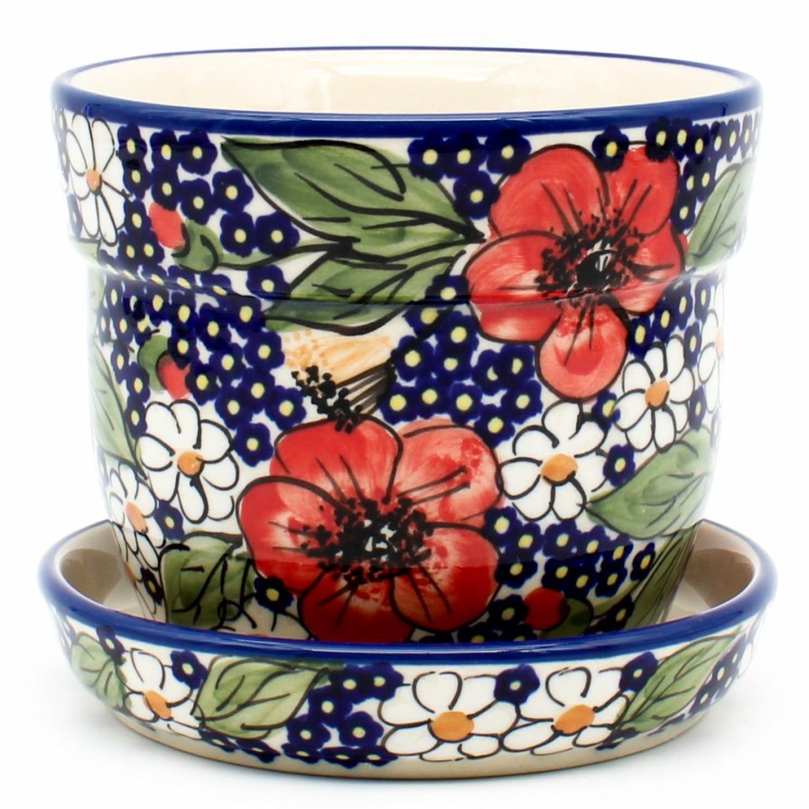 Home Decor * | Janelle Imports Sm Flower Pot W/Plate In Endless Garden