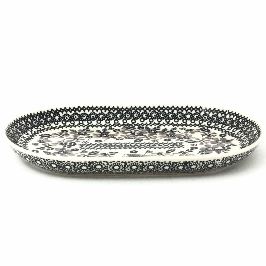 Platters, Servers, And Trays * | Janelle Imports Tiny Oval Platter In Gray & Black