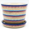 Home Decor * | Janelle Imports Md Flower Pot W/Plate In Multi-Colored Flowers