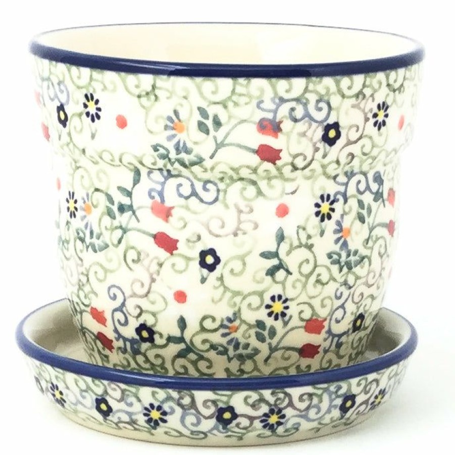 Home Decor * | Janelle Imports Sm Flower Pot W/Plate In Early Spring