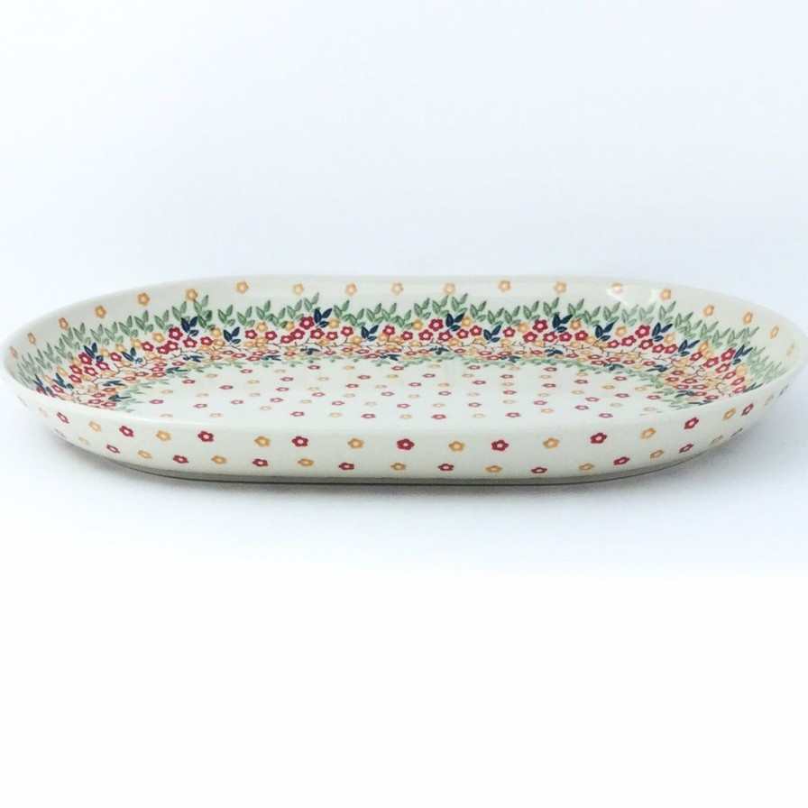 Platters, Servers, And Trays * | Janelle Imports Lg Oval Platter In Tiny Flowers