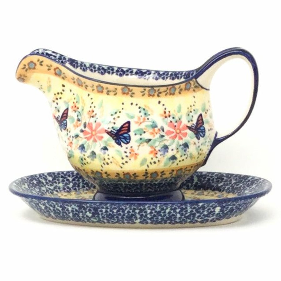 Table Accessories * | Janelle Imports Gravy Boat W/Tray 1 Qt In Butterfly Meadow