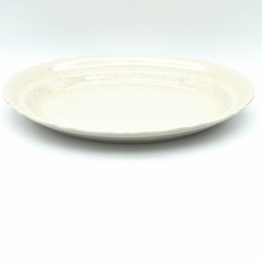 Platters, Servers, And Trays * | Janelle Imports Oval Basia Platter In White On White