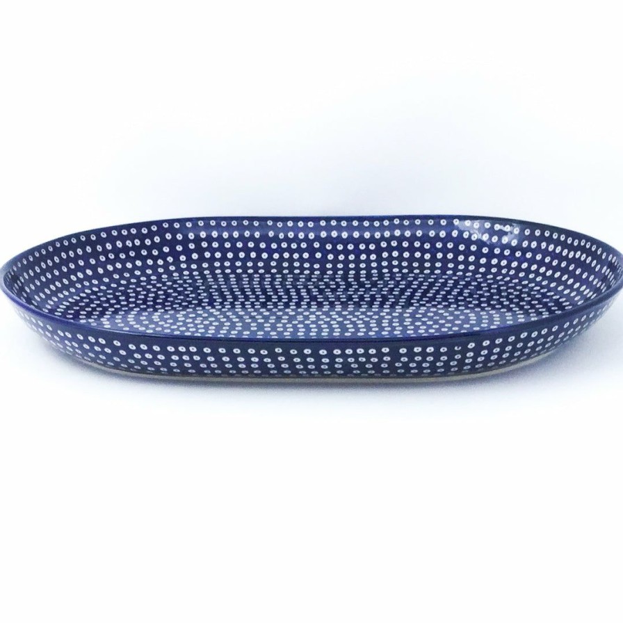 Platters, Servers, And Trays * | Janelle Imports Lg Oval Platter In Blue Elegance