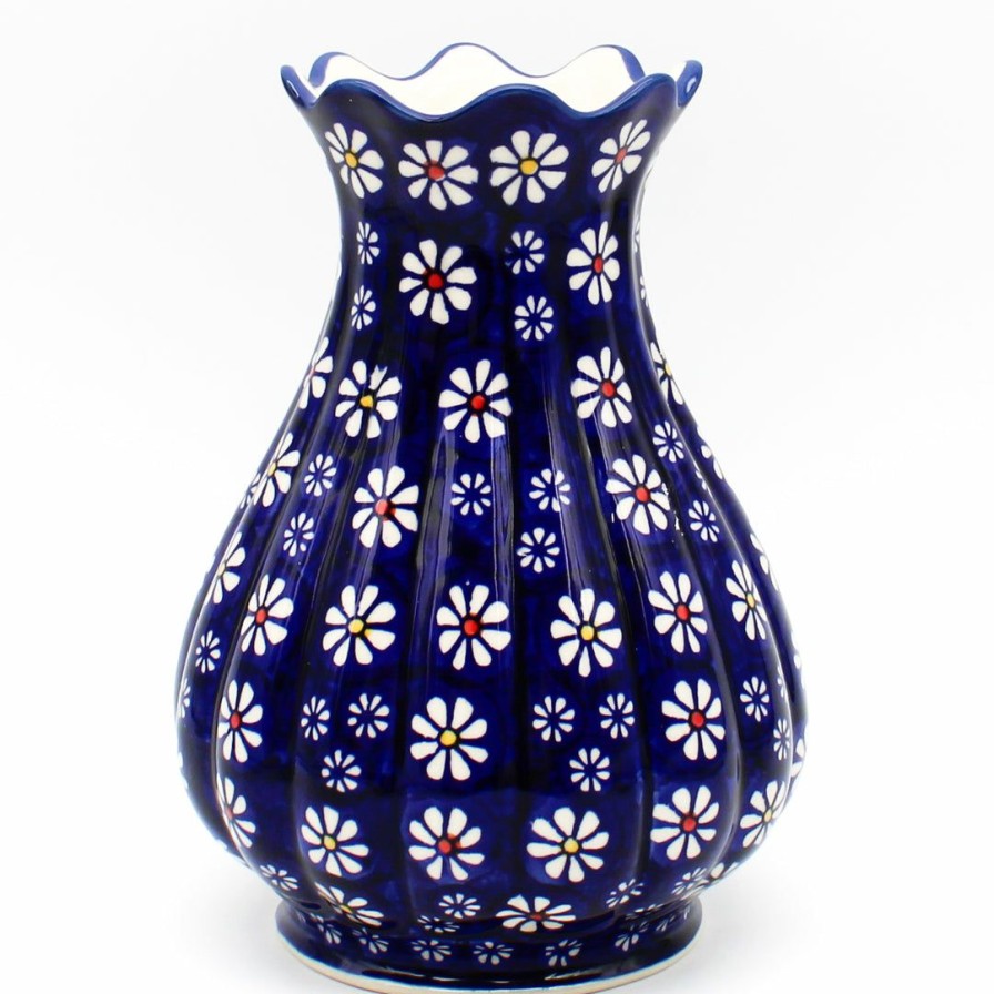 Home Decor * | Janelle Imports Scalloped Vase In Flowers On Blue