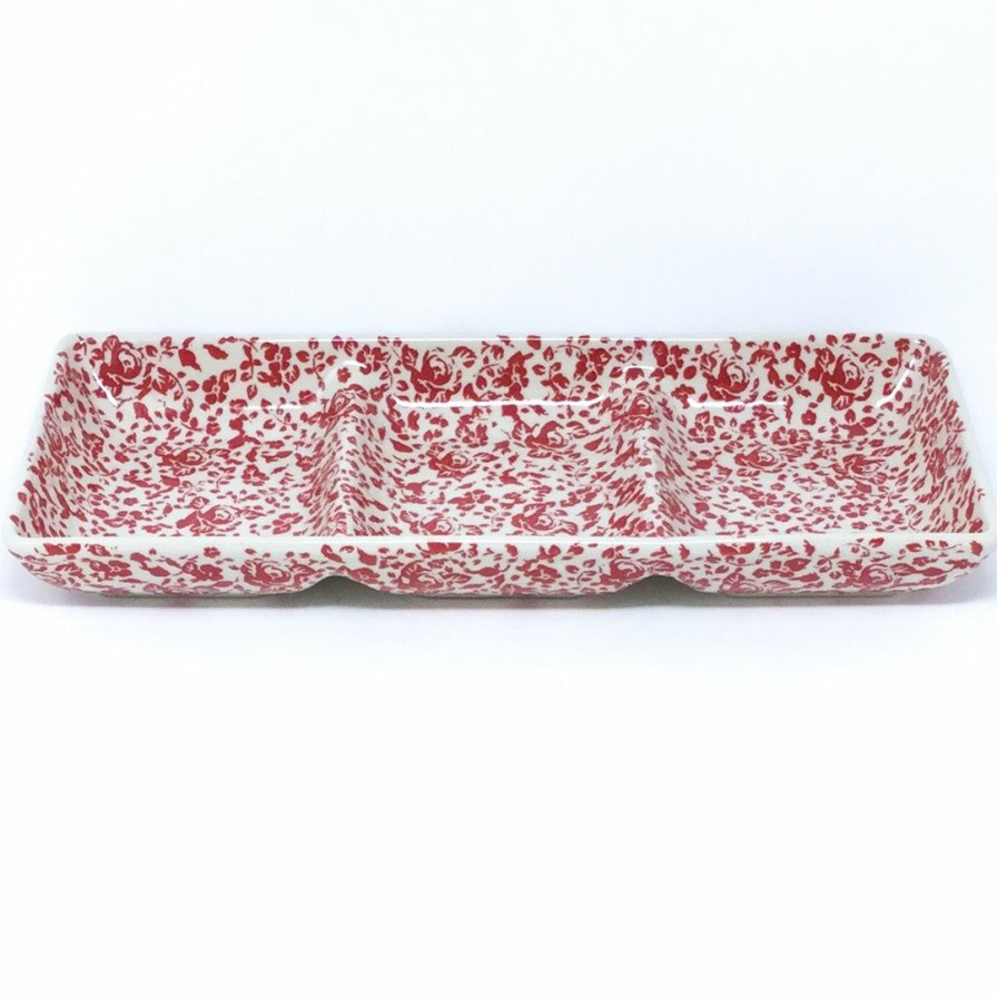 Platters, Servers, And Trays * | Janelle Imports Rectangular Divided Server In Antique Red