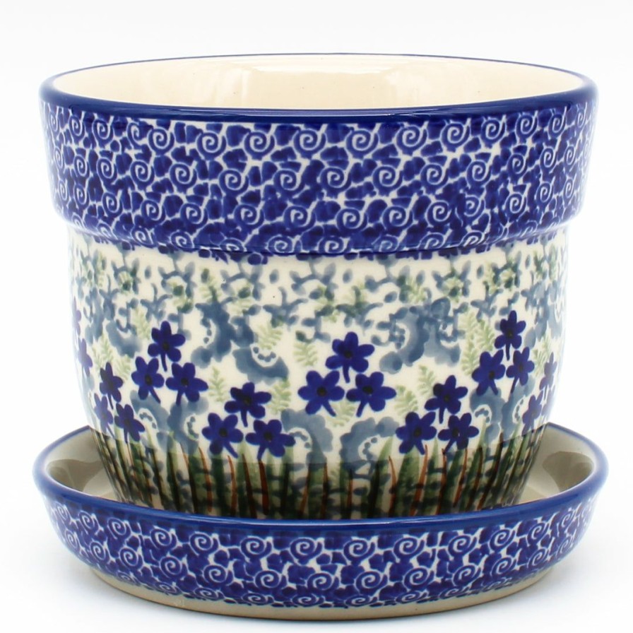 Home Decor * | Janelle Imports Sm Flower Pot W/Plate In Alpine Blue